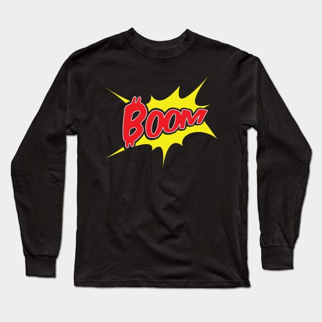 Boom- Bitcoin Funny Comics Style Design Long Sleeve T-Shirt by jazzworldquest